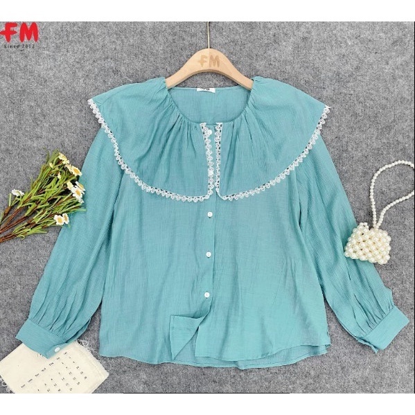 Áo kiểu nữ hàn quốc FM Style bánh bèo cổ viền ren tay bo phồng siêu xinh thời trang nữ tính nhẹ nhàng 204170007