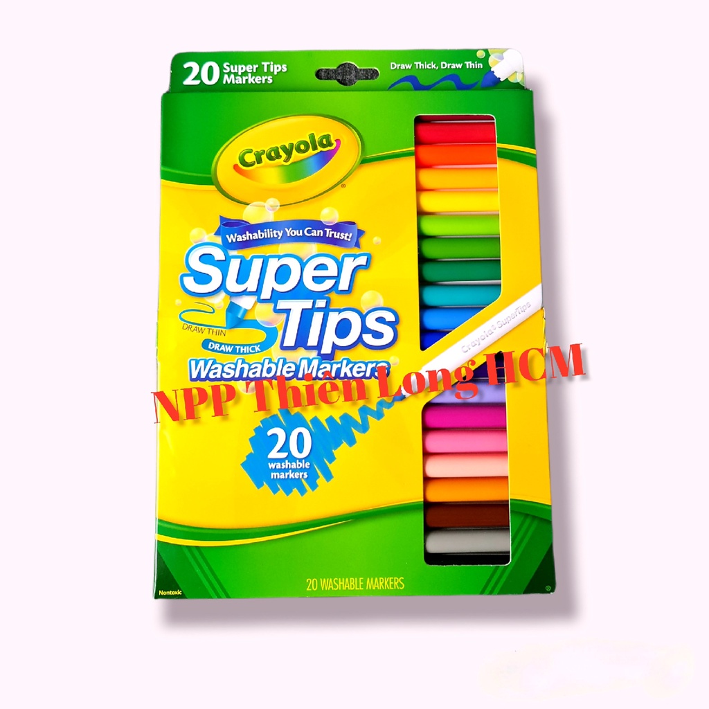 Bộ Bút Lông 20 Màu Crayola - Vẽ nét thanh đậm (tẩy rửa được)- Hàng Nhập Khẩu