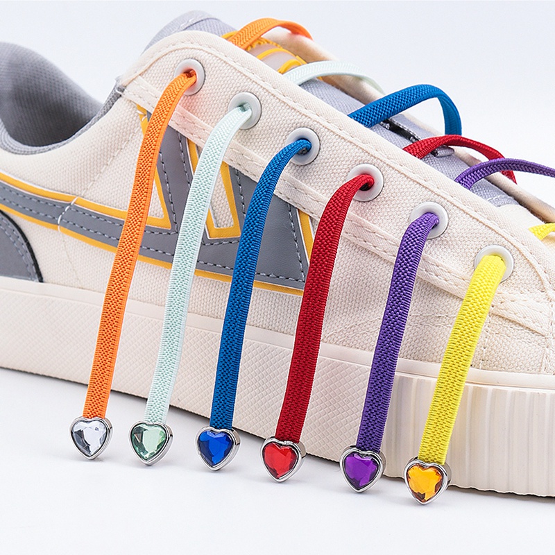 Dây Buộc Giày Mặt Phẳng 24 Màu Co Giãn Không Cần Buộc Hình Trái Tim Đính Kim Cương Cho Nam Nữ