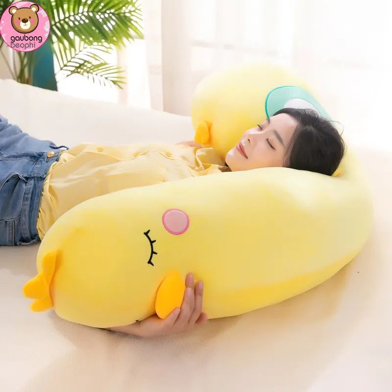 Gấu Bông Con Vịt Vàng , Gối Ôm Hình Thú Con Gà ,Con Vịt Vàng, Hàng Cao Cấp 2 Lớp Kích Thước 80Cm- 1M