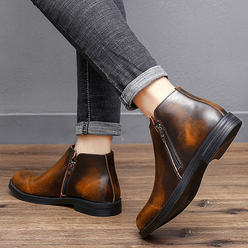 Giày Bốt Da Bò Có Khóa Kéo Thời Trang Dành Cho Nam