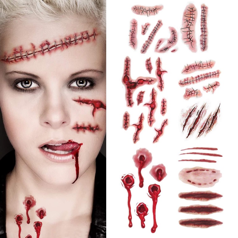 1 Tờ Hình Xăm Dán Tạm Thời Chống Nước Lâu Trôi Hình Vết Sẹo Phong Cách Halloween
