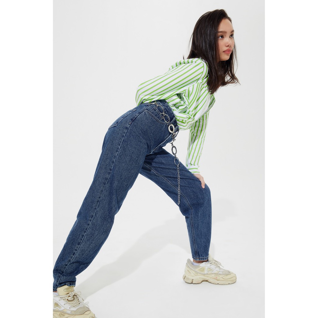 TheBlueTshirt - Quần Jeans Lưng Cao Nữ Ống Suông Màu Đậm - The Original Mom Jeans - True Blue Wash