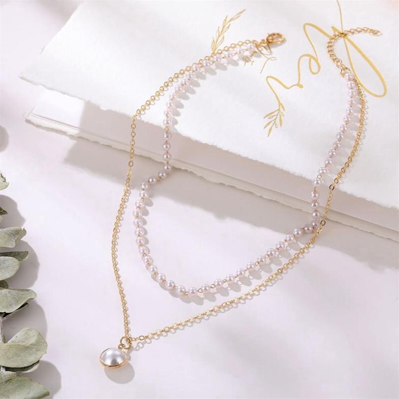 Dây Chuyền Mặt Tròn Hợp Kim Nhiều Lớp Hạt Ngọc Trai Nhân Tạo Đồng Xu Phong Cách Hàn Quốc Thời Trang Cho Nữ