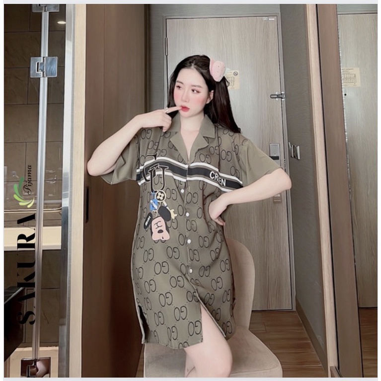 Váy sơ mi dáng dài suông thiết kế xinh đẹp lụa ngủ cao cấp SAKURA DS