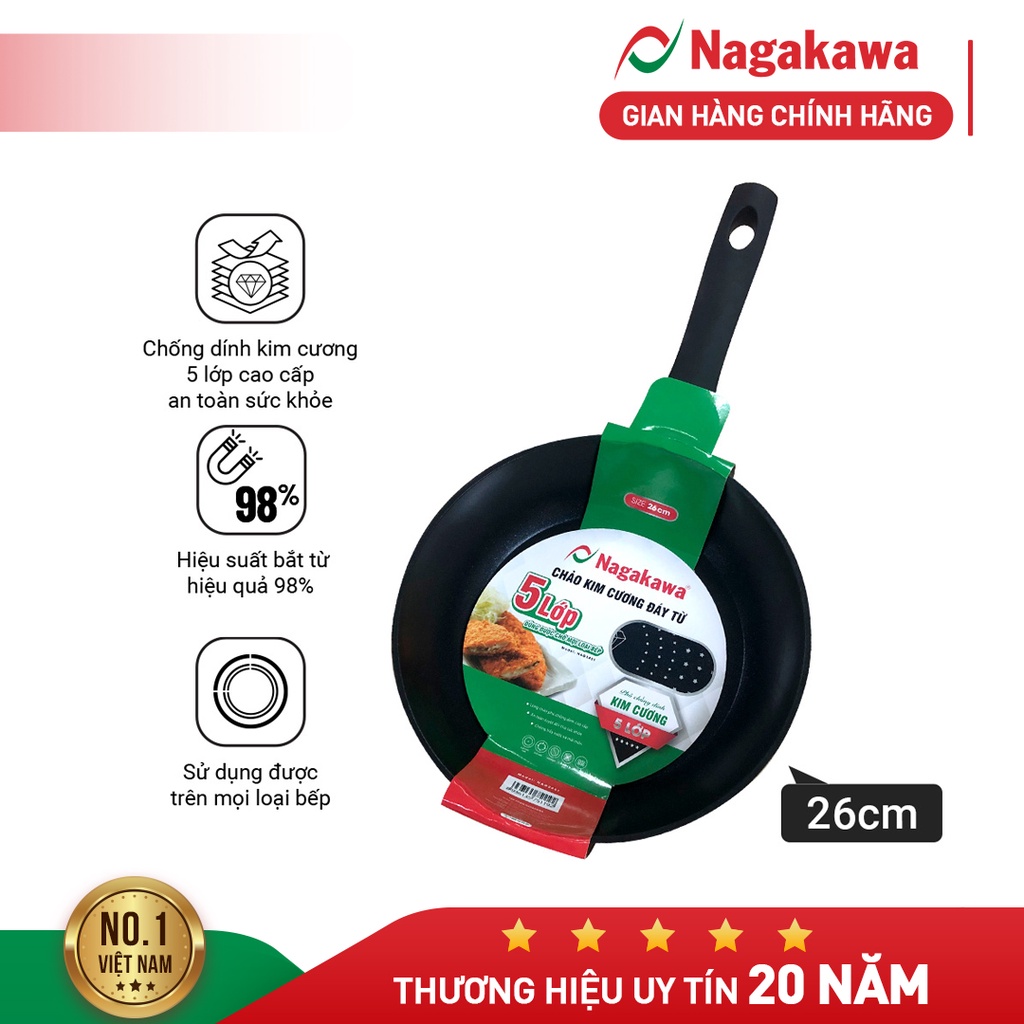 Chảo kim cương đáy từ sâu lòng 26cm Nagakawa NAG2651