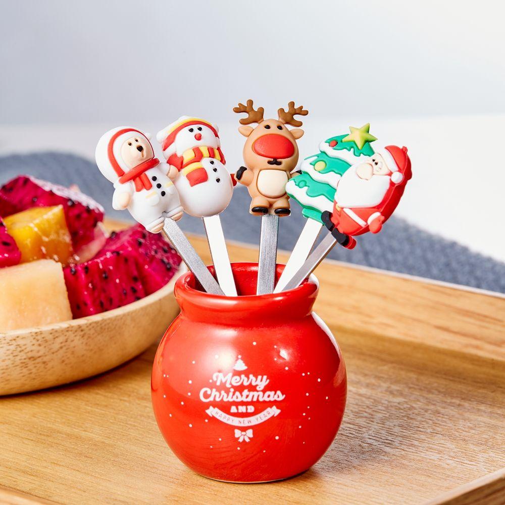 Nĩa Ăn Trái Cây Bằng Thép Không Gỉ Hình Ông Già Noel Người Tuyết Tuần Lộc Giáng Sinh Năm Mới