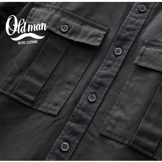 Áo Sơ Mi Retro Nam Có Túi OLDMAN, Áo Denim Cổ Bẻ Cổ Điển Phong Cách Vintage Màu Lính Dày Dặn | BigBuy360 - bigbuy360.vn