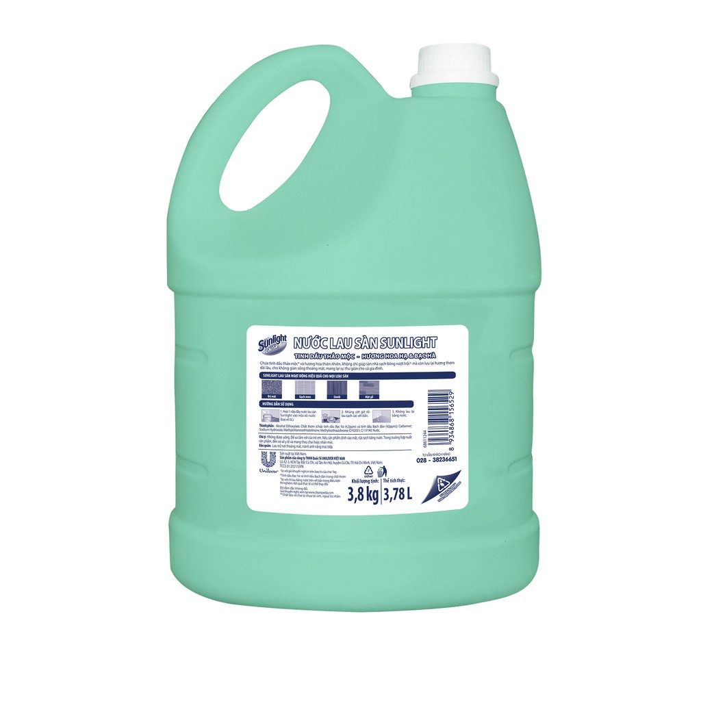 Nước Lau Sàn Sunlight Tinh Dầu Thảo Mộc Hương Hoa Hạ &amp; Bạc Hà 3,6 Kg - Sạch Thơm Thư Thái - Nhà Thêm Trong Lành