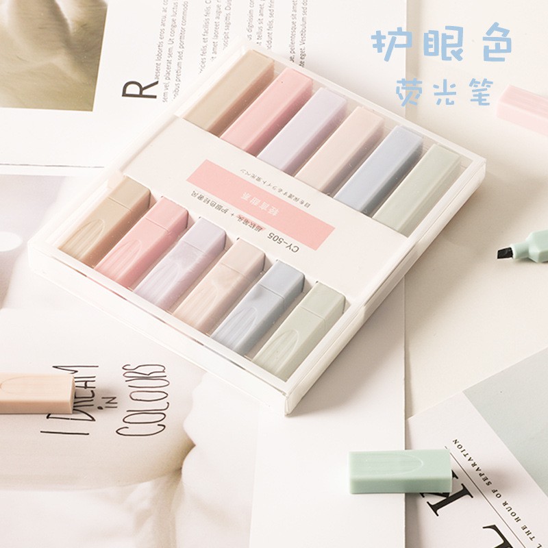 Bộ bút highlight pastel 6 màu thân vuông Cream color - Bút nhớ , bút đánh dấu nhiều màu