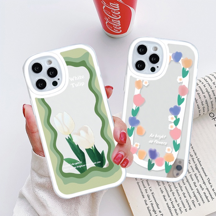 Ốp lưng iphone gương cạnh vuông hoa tulip white 6/6plus/7/7plus/8/8plus/x/xs/11/12/13/pro/max/plus/promax-Sale HOT A4-8