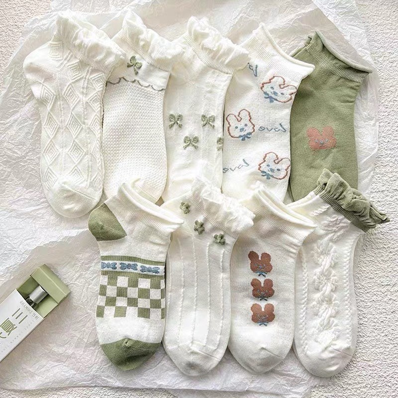T19 -Tất vớ nữ cổ ngắn dễ thương cotton hình thú màu xanh bơ mỏng thoáng FREESHIP Urbanize - Chọn ngẫu nhiên