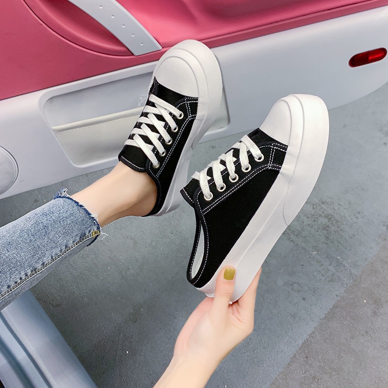 Jiashucheng Giày Lười Vải Canvas Đế Dày Tăng Chiều Cao Thời Trang Mùa Hè Cho Nữ
