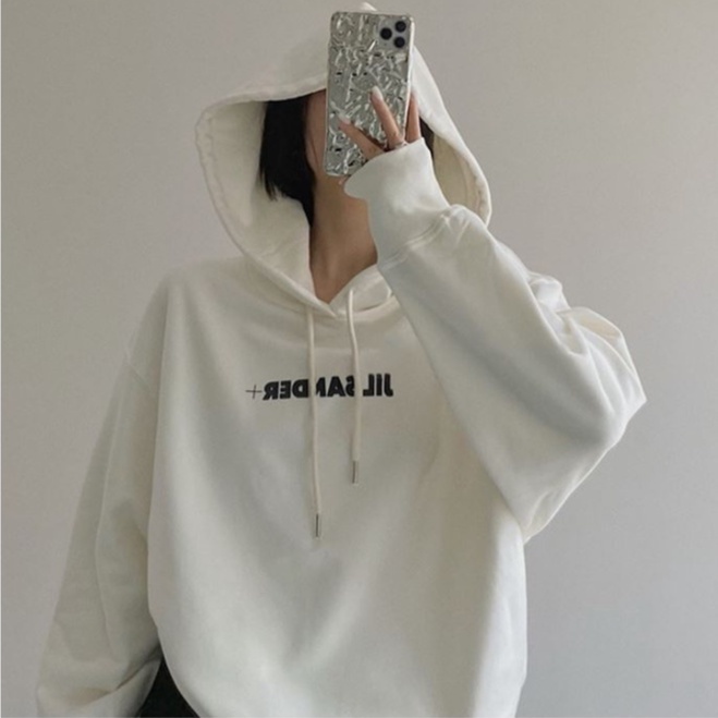 Áo hoodie unisex form rộng MADELA có mũ in chữ JILSANDER