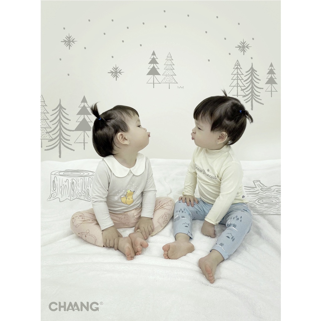 Áo thu đông cho bé gái dài tay cotton cổ sen Snow ghi Chaang