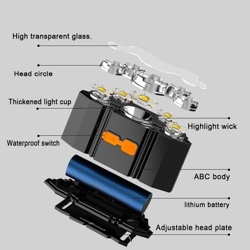 1 đèn LED đeo đầu 5 bóng 180 độ có thể điều chỉnh sạc lại bằng cổng USB