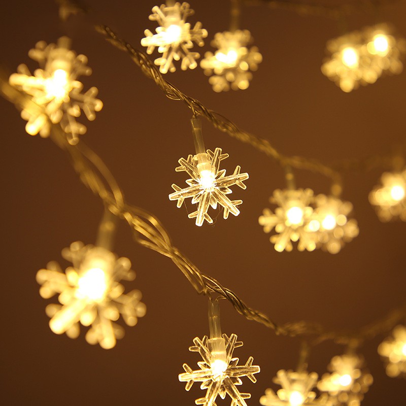 Dây đèn led trang trí, đèn nhấp nháy hình bông tuyết màu vàng nắng – dùng Pin