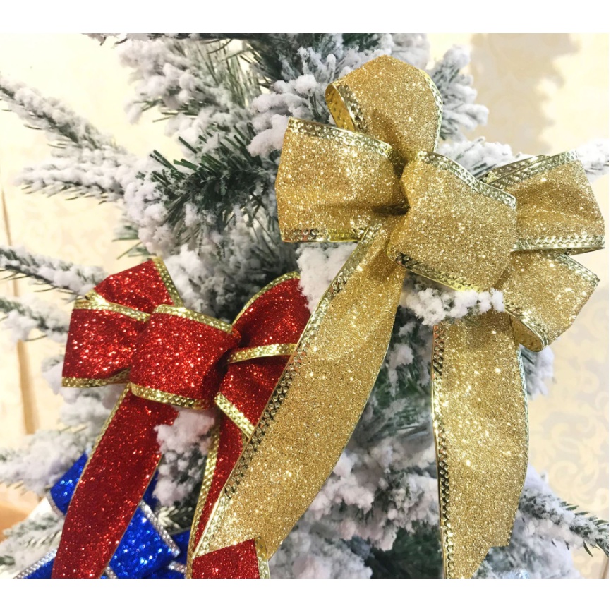 Nơ nhũ kim tuyến vàng, bạc, đỏ trang trí noel trang trí cây thông
