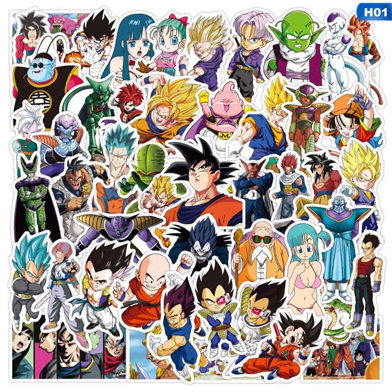 Set 50 Miếng Dán Trang Trí Ván Trượt Hình Dragon Ball Z Super Saiyan Goku