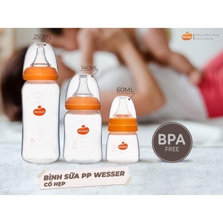 BÌNH SỮA CỔ HẸP 𝐏𝐏 WESSER 60ML/140ML/250ML