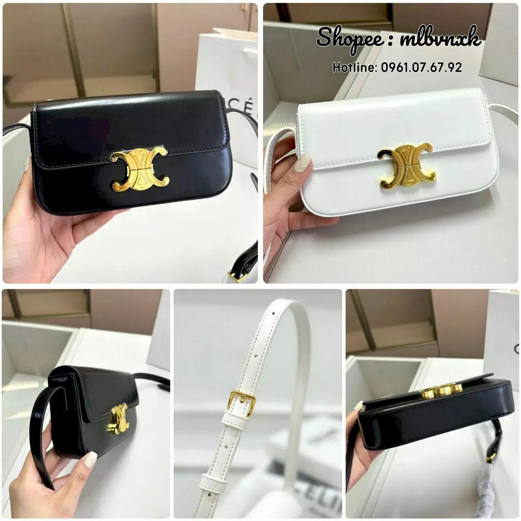 ẢNH THẬT / FULLBOX / DÁNG NGANG - Túi Đeo Chéo CeIine Da Xước Khóa Mạ Vàng Size 20 - TÚI ĐEO VAI