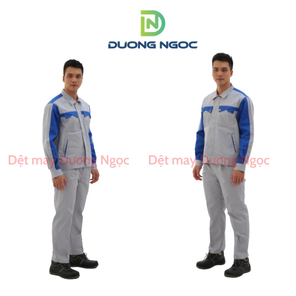 Bảo Hộ Lao Động Quần Áo Công Nhân Nam Nữ Đồng Phục BHLĐ Vải Pangrim 2721 Màu Ghi Phối Xanh, Có Khoá Kéo, Phản Quang PR03