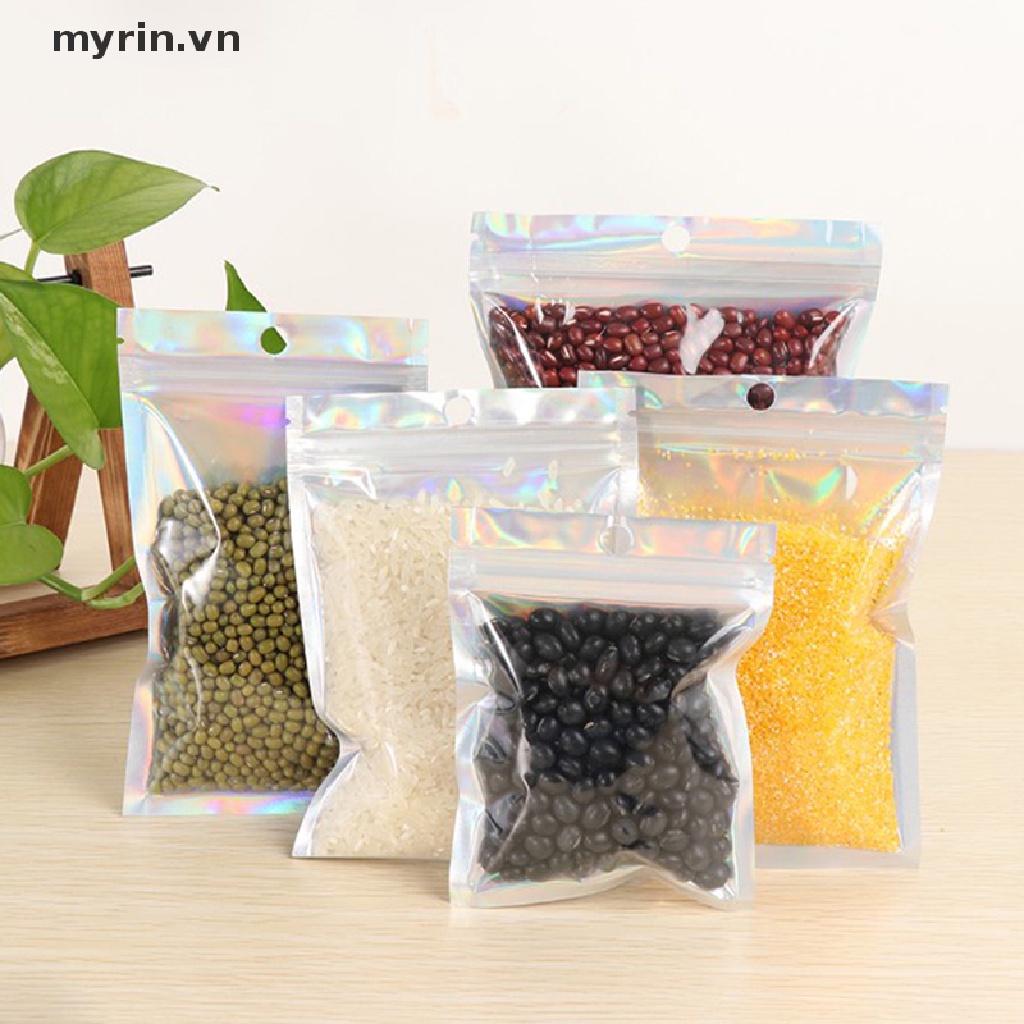 Set 10 Túi Zip Nhựa Màu Holographic Đựng Mỹ Phẩm Tiện Dụng