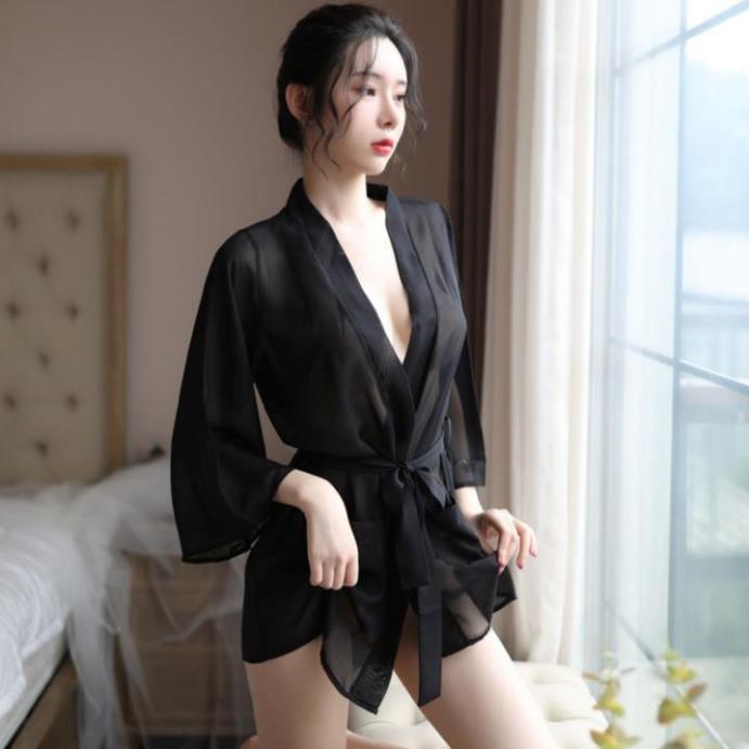 Áo Choàng Ngủ Kimono xuyên thấu gợi cảm áo choàng sexy tay lửng có túi xinh xắn  - ACVT005 - Ivyshop