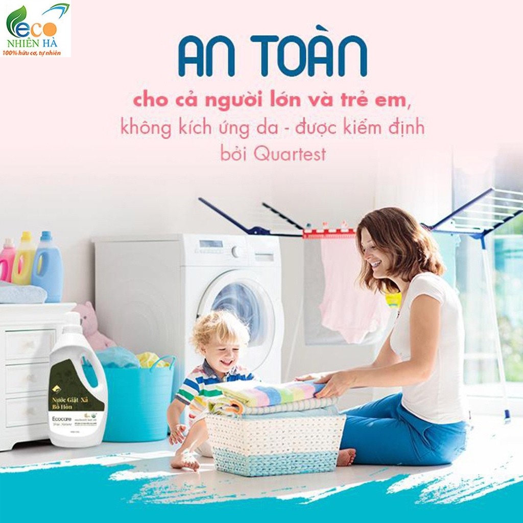 Nước giặt ECOCARE 1L tinh dầu bưởi hữu cơ bồ hòn, nước xả vải không phai quần áo