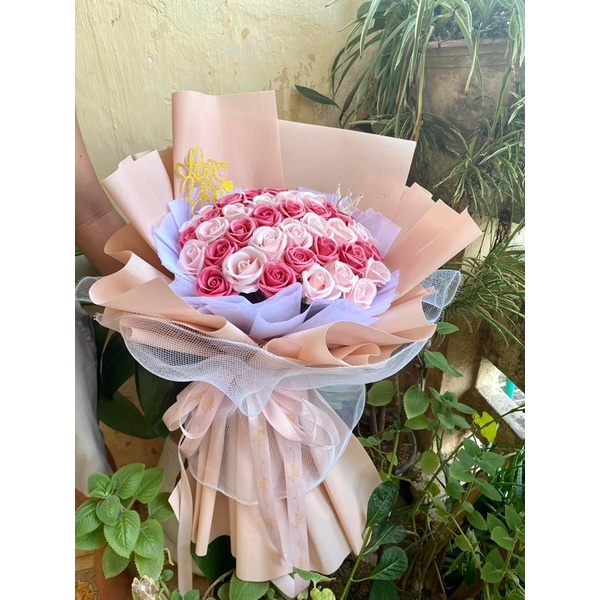 🌷Bó hoa sáp 50 bông full màu siêu đẹp - Tặng kèm vương viện, thiệp và topper🌷