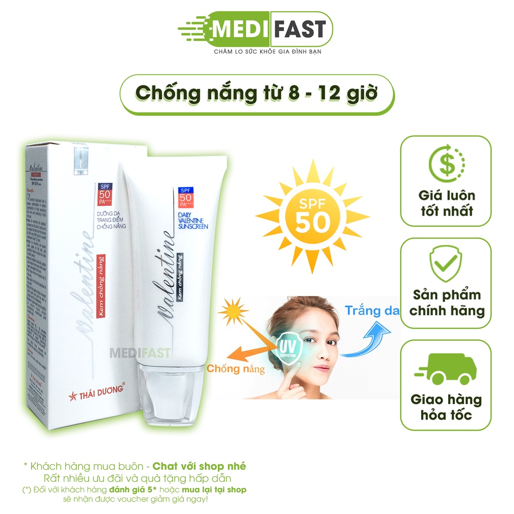 Kem chống nắng Valentine SPF 50 - Chống nắng, bảo vệ làn da khỏi tác hại của tia UV - Tuýp 30g