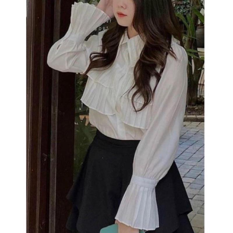 Áo Sơ Mi Nữ Trắng Dài Tay Cổ Bèo Vintage_014