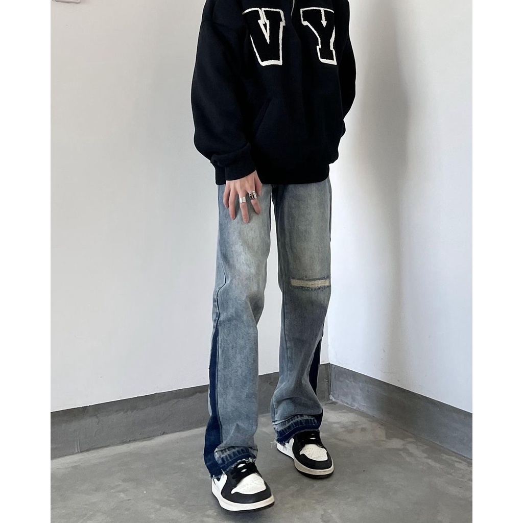Quần Jeans Dài Ống Rộng Thời Trang Retro Cho Nam
