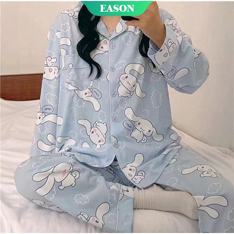 Bộ Đồ Ngủ cotton Tay Dài Dáng Rộng In Họa Tiết Cinnamoroll Phong Cách Nhật Bản Dành Cho Nữ