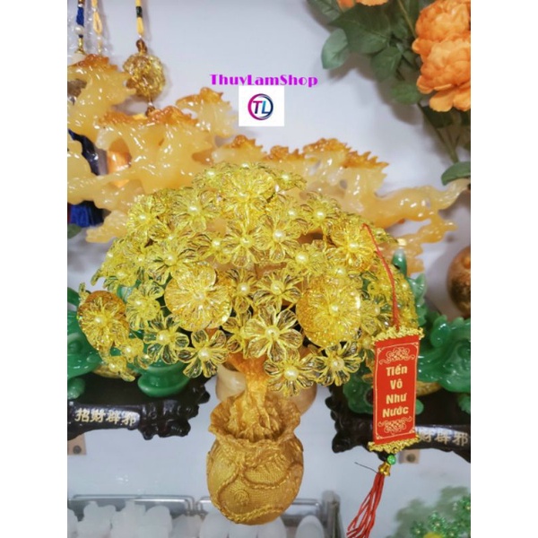Set 5 bông hoa mai làm cây cành vàng lá ngọc trưng tết thu hút tài lộc
