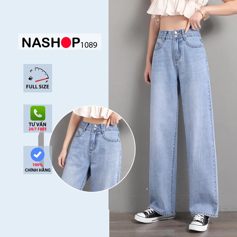 Quần jean bò ống rộng suông nữ cạp cao đẹp hot năm 2021 Nashop 1089 QT26 | BigBuy360 - bigbuy360.vn