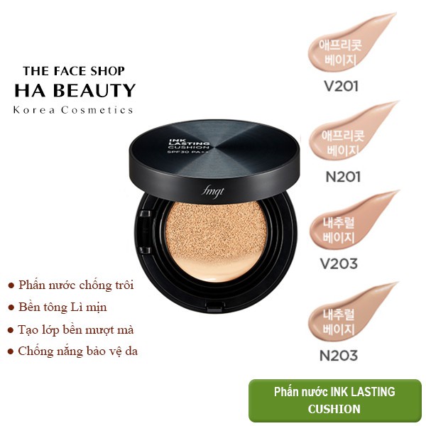 Phấn nước trang điểm lâu trôi che phủ tốt khuyết điểm hàn quốc The Face Shop fmgt Ink Lasting Cushion 15g SPF30 PA++