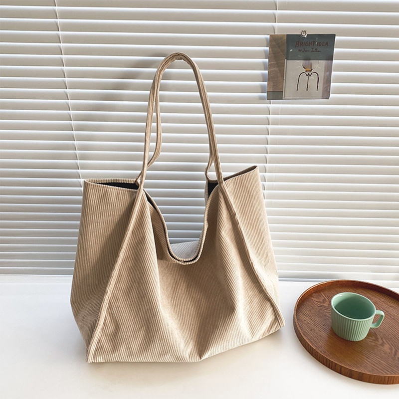 Túi Tote Đeo Vai / Xách Tay Bằng Nhung Kẻ Màu Trơn Sức Chứa Lớn Trọng Lượng Nhẹ Phong Cách Cổ Điển