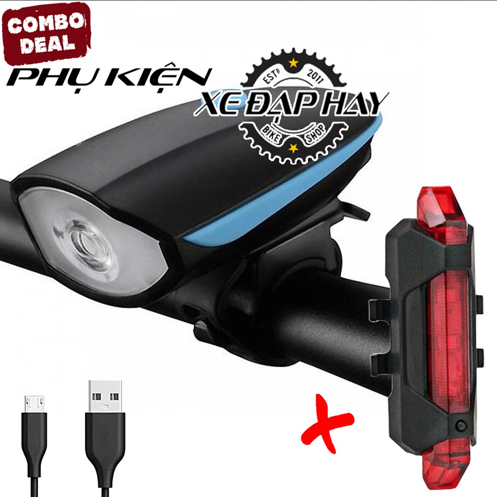 Đèn Xe Đạp Có Còi | Đèn Hậu Sạc USB BS216, Đèn Hậu Xe Đạp HYD186 Nháy 2 Màu Xanh/Đỏ