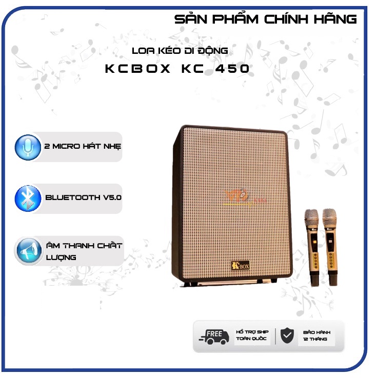 Loa kéo Kcbox KC 450, 2 Micro UHF kim loại, loa mini hát hay Hot 2022, Korea chính hãng