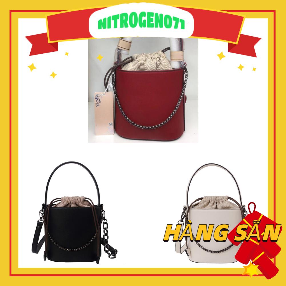 Nitrogen071 Nitrogen071 Bucket Bag Exquisite Compact PU Artificial Leather Drawstring Pocket for Women Wife Girlfriend