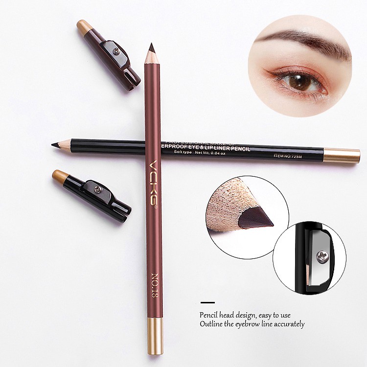 Chì kẻ mày kẻ mắt màu nâu/ đen chống thấm nước có nắp gọt | BigBuy360 - bigbuy360.vn