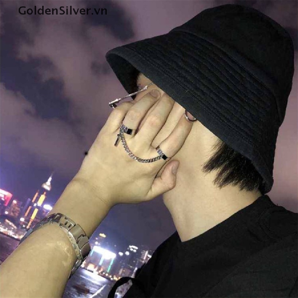 Set Nhẫn Hai Chiếc Dây Xích Bằng Thép Titan Mạ Vàng Phong Cách Hip Hop Cho Nam Giới