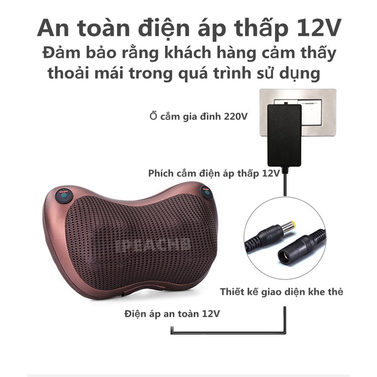 Gối massage hồng ngoại 8 bi cao cấp-massage toàn thân-2 loại đầu cắm điện sử dụng có thể dùng chên xe