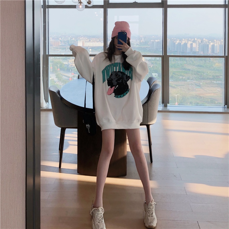 Áo sweatshirt mỏng Xiaozhainv tay dài dáng rộng in chữ phong cách vintage Hàn Quốc thời trang thường ngày | BigBuy360 - bigbuy360.vn