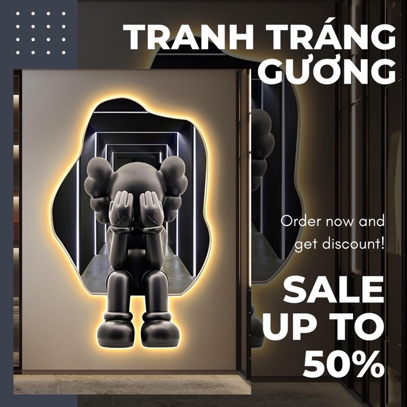 KT 40 x 60 cm. Tranh Tráng Gương Chú Gấu Kaws Toy Treo Tường /Game/ Gaming / RObot/ Bearbrick