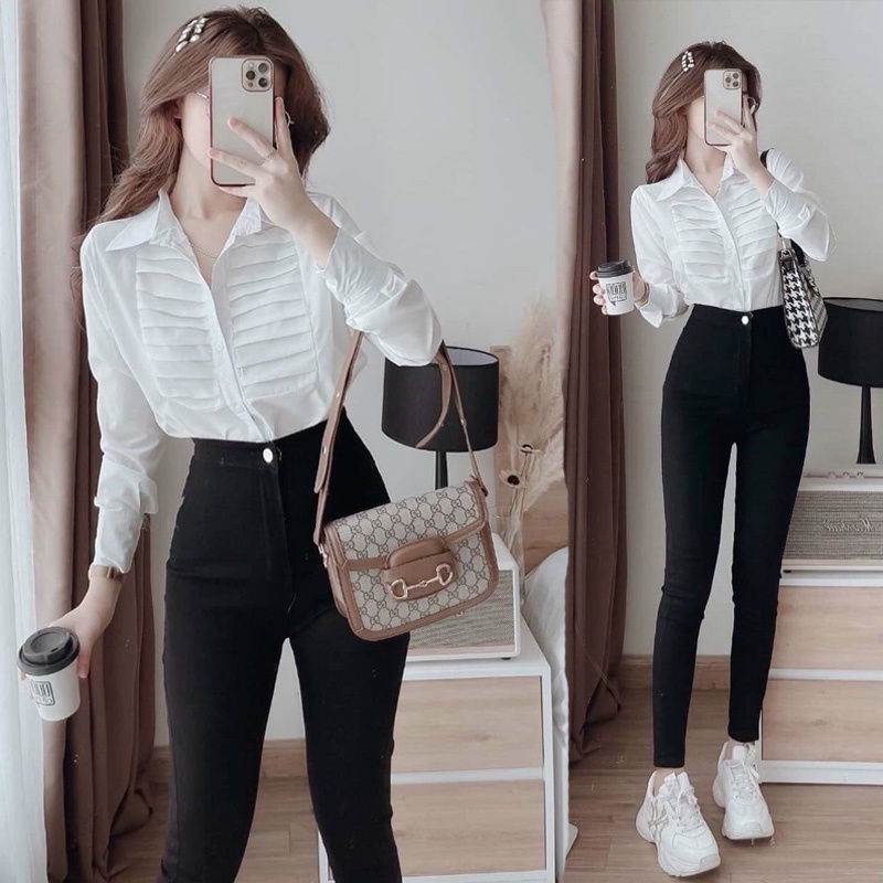 Quần jean nữ lưng cao đen trơn ôm dáng IC290 chất vải dày dặn co giãn thoáng khí mặc đi làm đi chơi dự tiệc điều đẹp