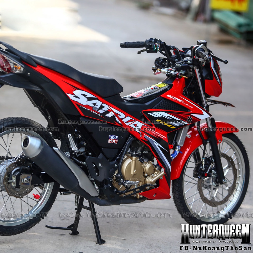 Tem rời cao cấp dán xe Raider FI màu đỏ, sọc nhọn đen xám. Decal cao cấp không bay màu, bong tróc