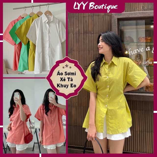 Áo sơ mi nữ tay ngắn xẻ tà cách điệu cúc khuy eo bảng màu siêu hot mùa hè LYY BOUTIQUE