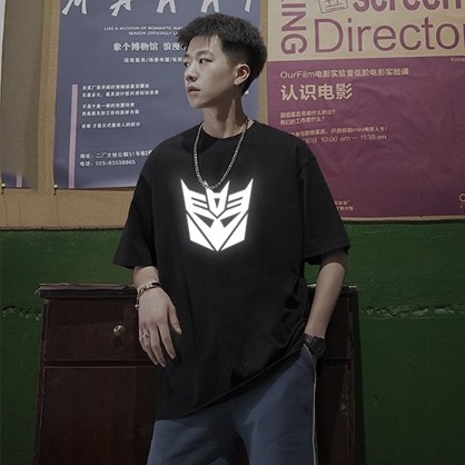 Áo phông đen nam nữ phản quang tay lỡTRANSFORMER dáng unisex oversize form rộng mix quần jean siêu chất